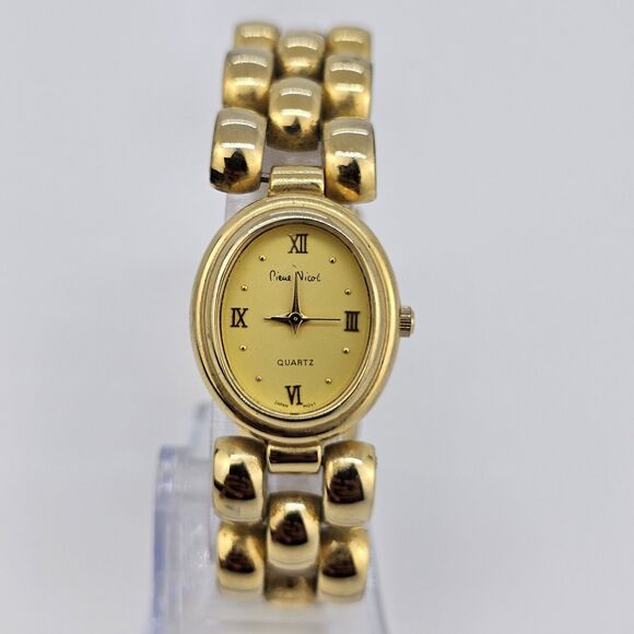 VTG Pierre Nicol Women's Watch 23MM Gold Dial Bracelet Band 6.5" New Battery - Picture 1 of 15